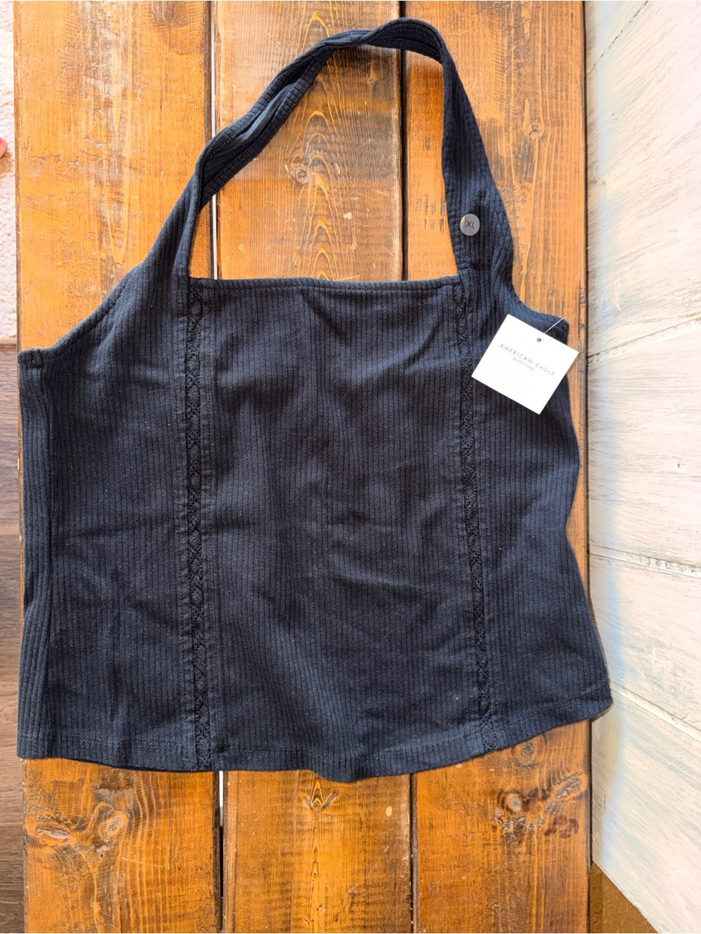 American Eagle Outfitters Black Ribbed Crop Top
